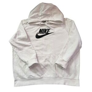 Nike Women's XL White Hoodie Black Swoosh Logo Pullover Sweatshirt Pullover